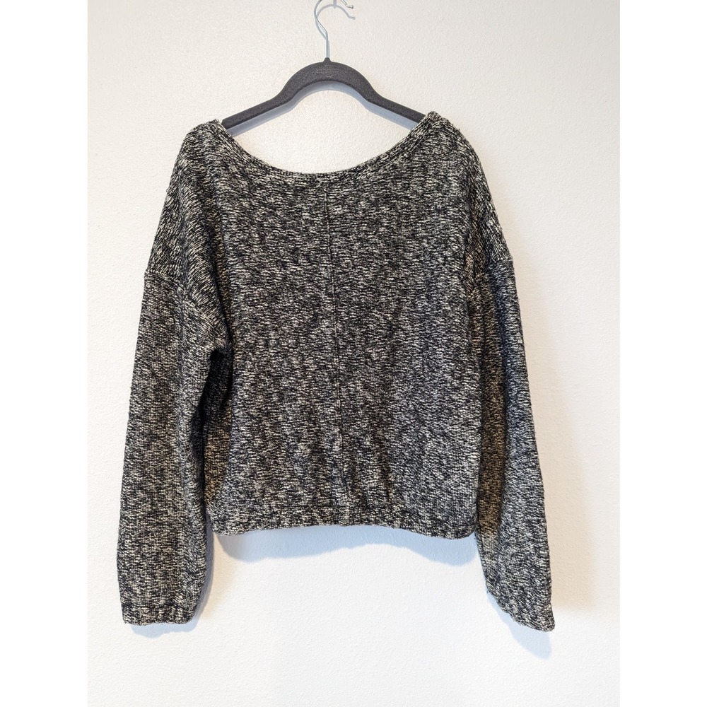 WHIT Chunky Knit Cropped Sweater Cinched Waist Tweed Black and White Monochrome - Picture 2 of 7